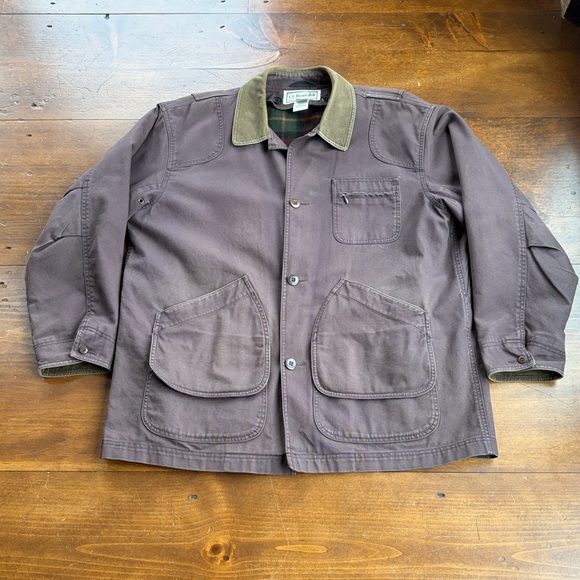 Vintage L.L. Bean Brown Canvas Field Coat Jacket Wool Plaid Lined Men's XL - Picture 1 of 15